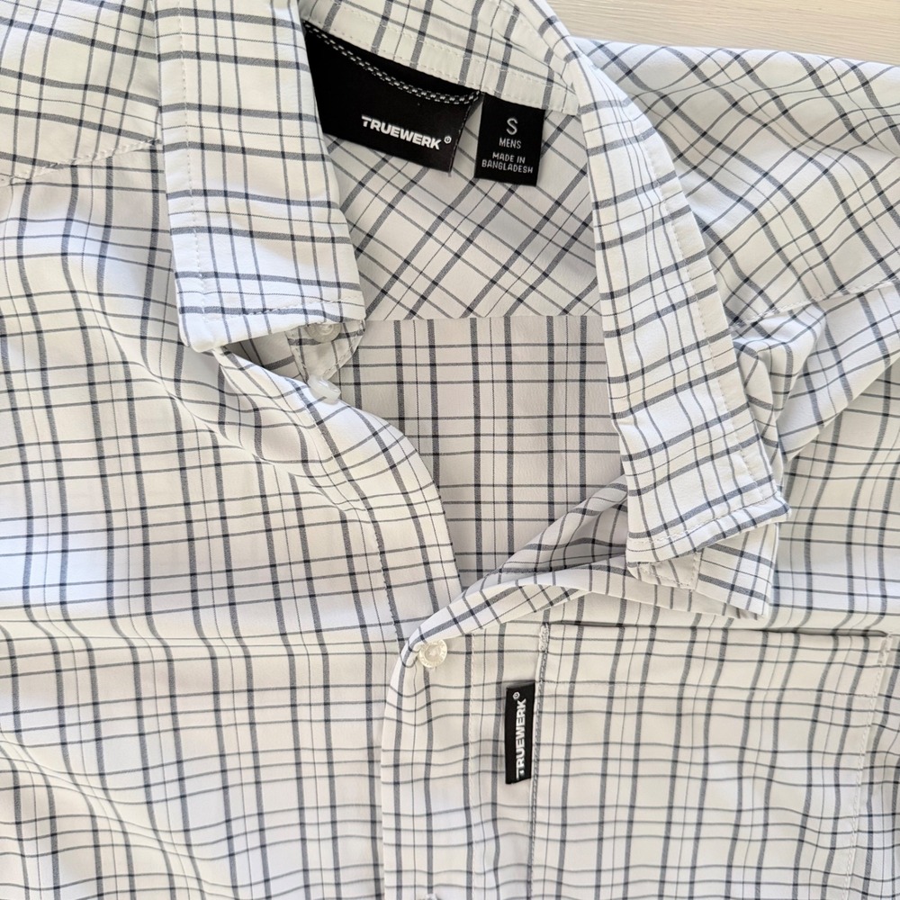 Truewerk B1 Sun Shirt Mens Small White Navy Grid Check Button Down Workwear - Picture 3 of 7